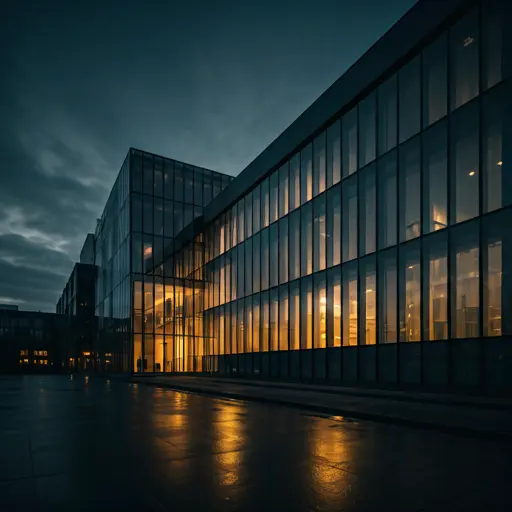 Modern dark architecture with golden lighting